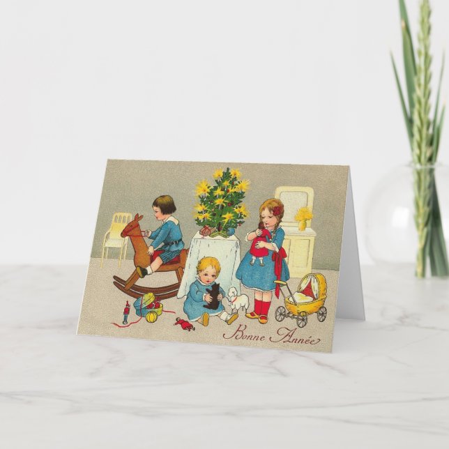 Vintage französische Neujahrskarte Feiertagskarte (Vorderseite)