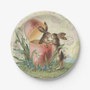 Vintage französische Osterhasen Pappteller
