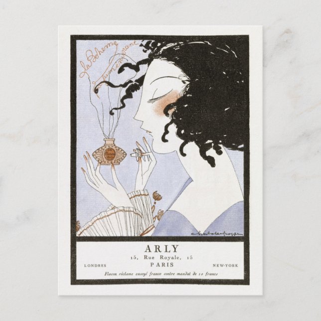 Vintage französische Parfüm-Mode-IllustrationPostk Postkarte (Vorderseite)