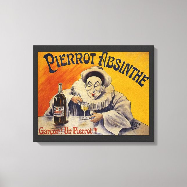 Vintage französische Pierrot Absinthe-Werbung Leinwanddruck (Vorderseite)