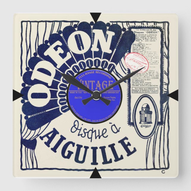 Vintage französische Plattendeckeruhr Quadratische Wanduhr (Vorderseite)