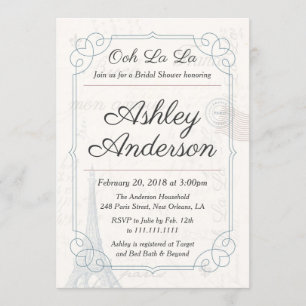 Vintage französische Postcard Bridal Dusche Einlad Einladung