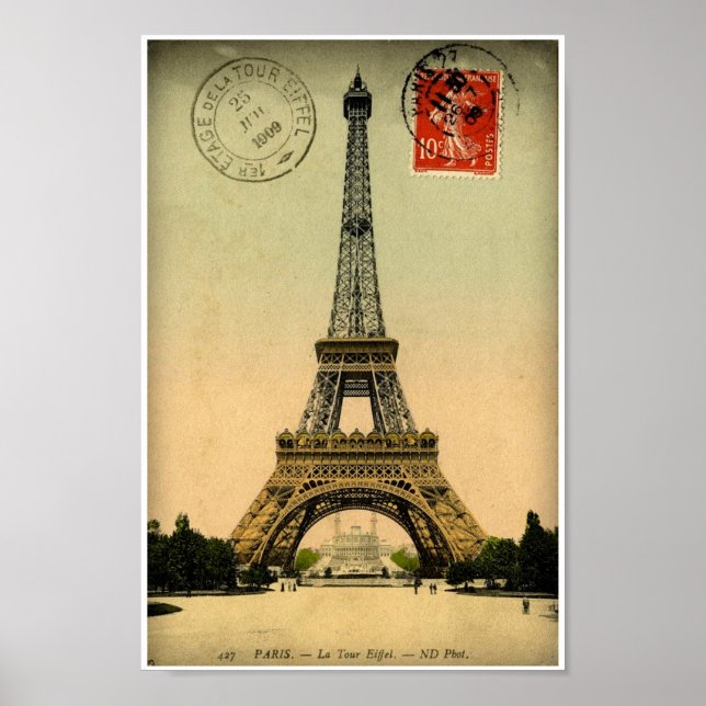 Vintage französische Postkarte Eiffel Tower Paris  Poster (Vorne)