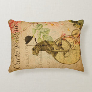 Vintage Französische Postkarte Frog Reiten Fahrrad Dekokissen