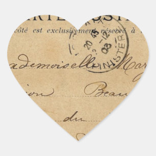 Vintage französische Postkarte Herz-Aufkleber