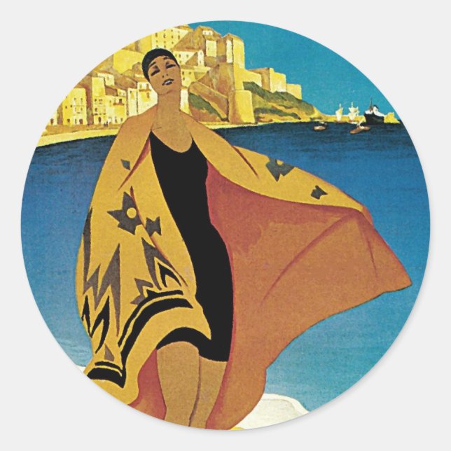 Vintage französische Reise Runder Aufkleber (Vorderseite)