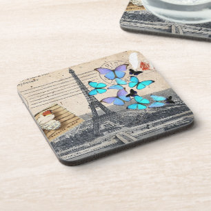 Vintage Französische Reise Schmetterling Paris Eif Getränkeuntersetzer