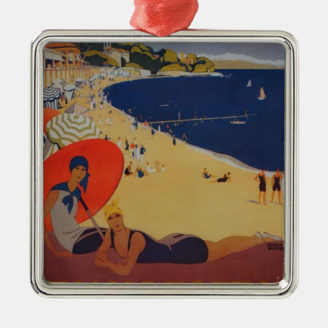 Vintage französische Reisewerbung Silbernes Ornament (Vorne)