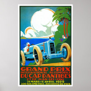 Vintage französische Rennwagen Grand Prix 1920er J Poster