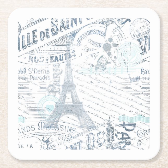 Vintage französische Romance Collage Blue ID226 Rechteckiger Pappuntersetzer (Vorderseite)