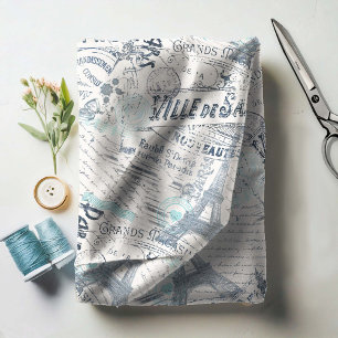 Vintage französische Romance Collage Blue ID226 Stoff