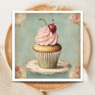 Vintage französische rosa Cupcake-Geburtstags-Teep Serviette