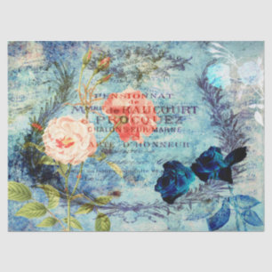 Vintage französische Rose blaues Dekoupage Tissue Seidenpapier