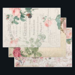 Vintage französische Rose Ephemera Decoupage Geschenkpapier Set<br><div class="desc">Elegantes romantisches Vintages Design mit rosa Rosen,  weißem filigranem Schriftrollen,  botanischen und skritischen Elementen,  verzierter französischer Uhr und gravierten Schriftrollen auf bedrängten Hintergründen. Schweres Gewicht als Gewebepapier und geeignet für die Herstellung/Entkoppelung von Projekten.</div>