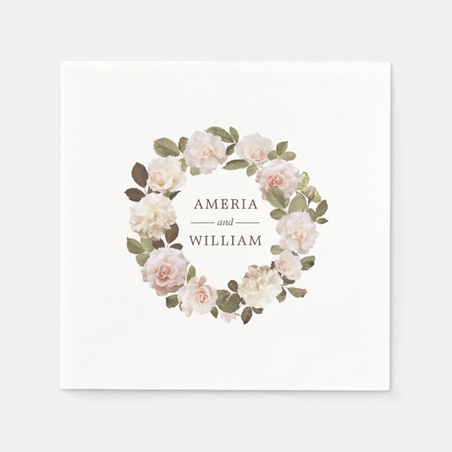 Vintage französische Rose Personalisiert Hochzeit  Serviette (Vorderseite)