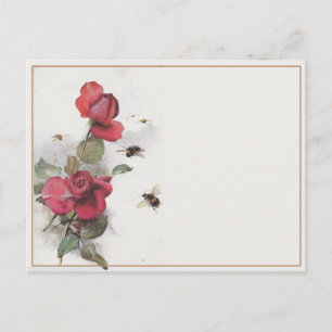 Vintage Französische Rosen Biene Rand Blank Postkarte