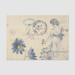 Vintage Französische Rosen Dame Biene Blumen Carte Seidenpapier