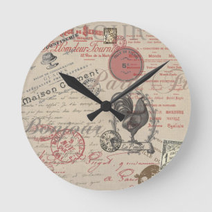 Vintage-Französische-Schreibschrift Paris-Hahn Typ Runde Wanduhr