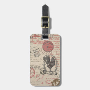 Vintage-französische Schreibschrift Paris Rooster- Gepäckanhänger