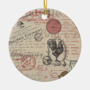 Vintage-Französische Schrift Paris Hahn Typografie Keramikornament