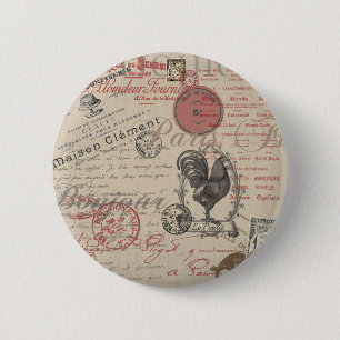 Vintage Französische Schrift Paris Rooster Typogra Button