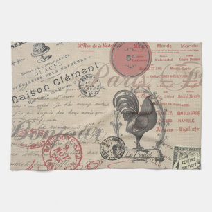 Vintage-französische Schrift Paris Rooster Typogra Geschirrtuch
