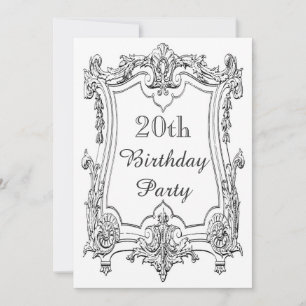 Vintage französische Schriftrolle 20. Geburtstag d Einladung