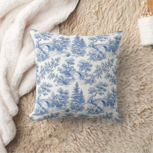 Vintage-Französische Toile de Jouy-Landschaft Kissen