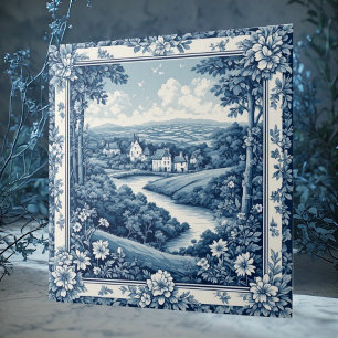 Vintage Französische Toile Landschaft Blau Rustika Fliese
