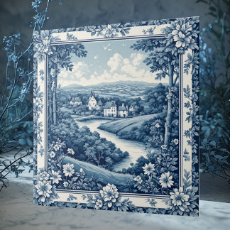 Vintage Französische Toile Landschaft Blau Rustika Fliese