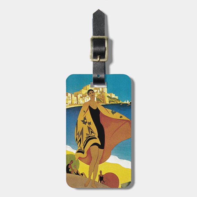 Vintage französische Travel Luggage Tags Gepäckanhänger (Vorderseite vertikal)