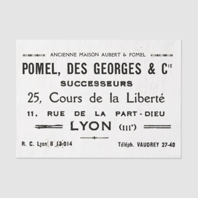 Vintage französische Typografie Lyon Business Seidenpapier (Vorderseite)