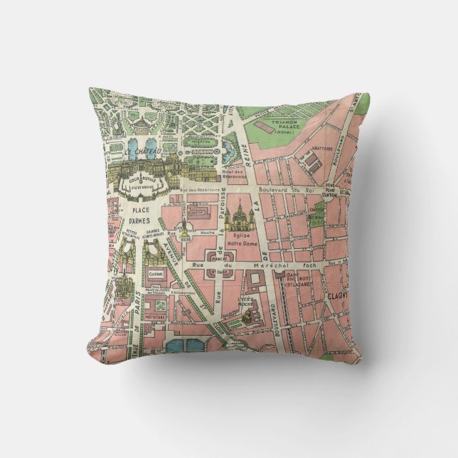 Vintage französische Versailles-Illustrationskarte Kissen (Vorderseite)