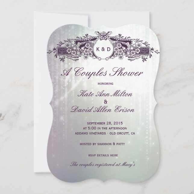 Vintage französische verzierte lila einladung (Vorderseite)