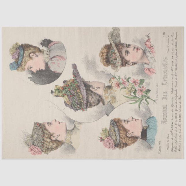 Vintage französische Viktorianische Frühlingshüte  Seidenpapier (Vorderseite)