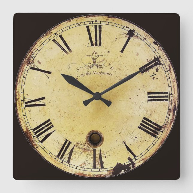 Vintage französische Wanduhr des gelben und (Vorderseite)