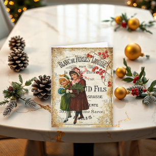 Vintage französische Weihnachts-Handwerkskarte Feiertagskarte