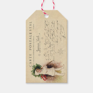 Vintage französische Weihnachtsbaum Postcard Gift  Geschenkanhänger