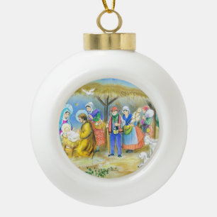 Vintage-französische Weihnachtskrippe Keramik Kugel-Ornament