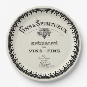 Vintage französische Weintypografie auf Beige Pappteller