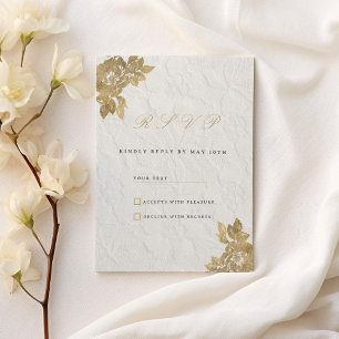 Vintage französische Weißgold-Blumen-Spitze RSVP Einladung