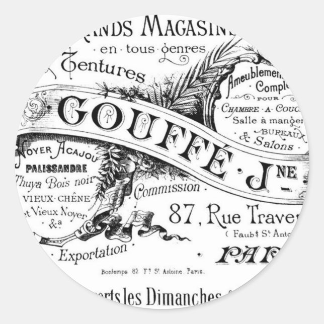 Vintage französische Werbetypografie Runder Aufkleber (Vorderseite)