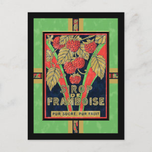 Vintage französische Zitronen-Himbeer-Sirup-Etiket Postkarte