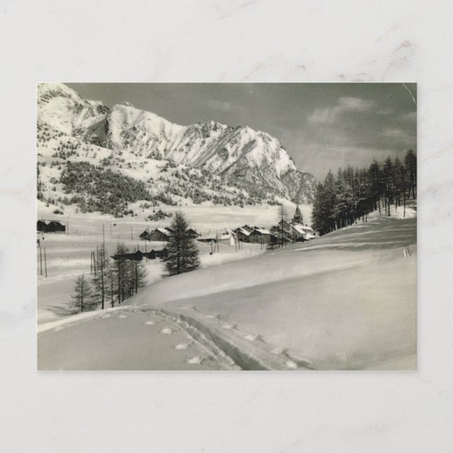 Vintage französischen Bergwelt im Winter Postkarte (Vorderseite)