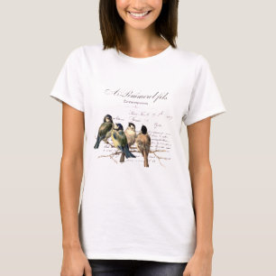Vintage französischer Buchstabe und Vögel T-Shirt