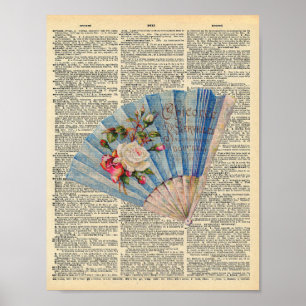 Vintage französischer Fächer auf einem Vintage-Wö Poster