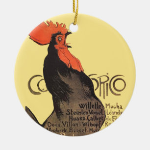 Vintage Französischer Hahn Art Nouveau Steinlen Keramikornament