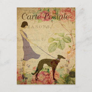 Vintage französischer Kunstdruck, Retro-Floral-Pos Postkarte