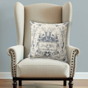 Vintage Französischer Landhausstil Blau Toile Vöge Kissen