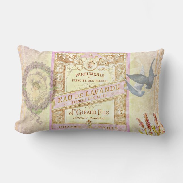 Vintage französischer Lavendel-Parfüm-Collage Lendenkissen (Vorderseite)